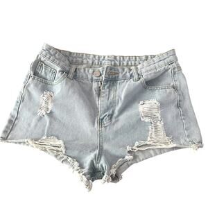 Shein PUDR Jeans Light Wash Distressed Denim Shorts - L